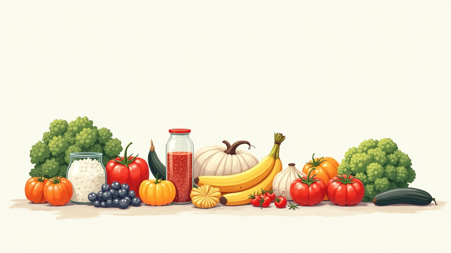 Organized pantry shelves with glass jars of grains, oils, and dried goods